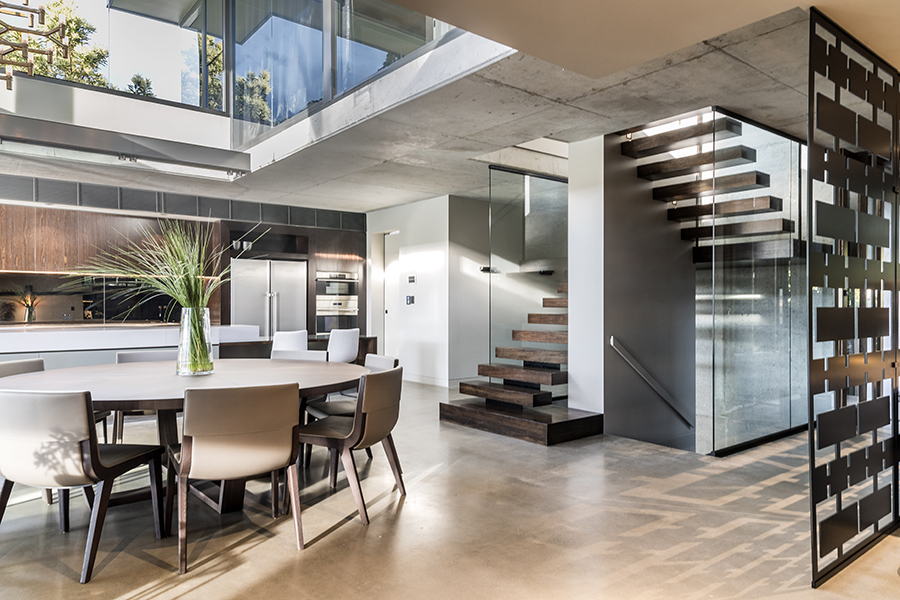 Commercial concrete floor finished with clear water-based polyurethane